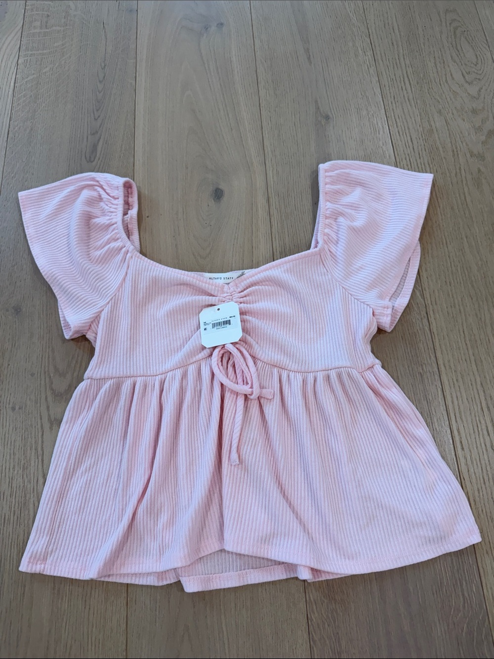 NWT Altar’d State Soft Pink Ribbed Tie-Front Women's Top Size Large